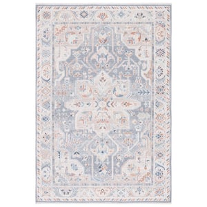 Blair Beige/Blue 4 ft. x 6 ft. Machine Washable Floral Border Area Rug