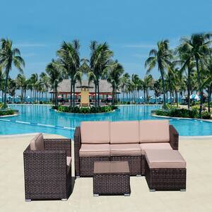 Outdoor Brown 4-Piece Wicker Patio Conversation Set with Brown Cushions