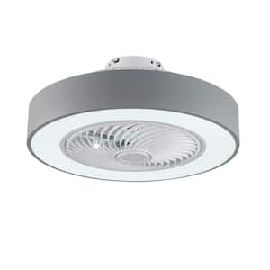 21.6 in. Integrated LED Indoor Modern Gray Round Minimalist Style Enclosed Ceiling Fan with Remote Control