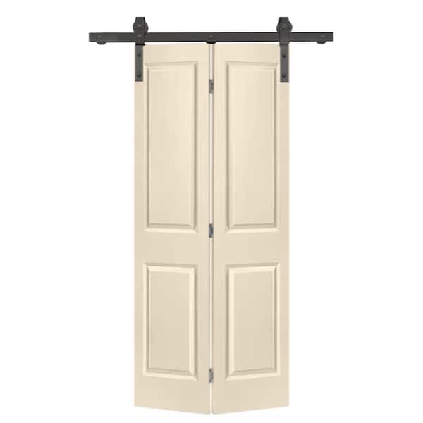 CALHOME 36 in. x 80 in. 2 Panel Beige Painted MDF Composite Bi-Fold Barn Door with Sliding Hardware Kit