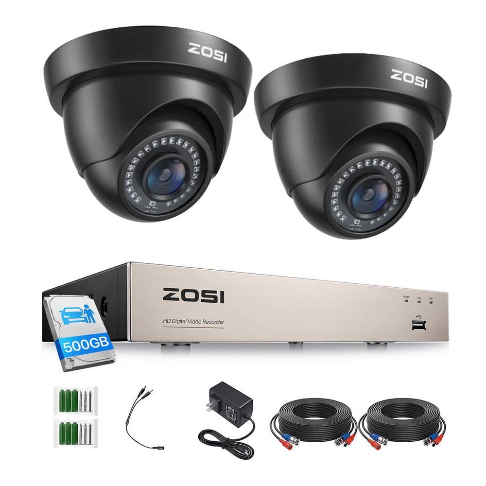 H. 265 Plus 8-Channel DVR Security Camera System with 2x 1080P Wired Dome Cameras Pre-installed 500GB HDD