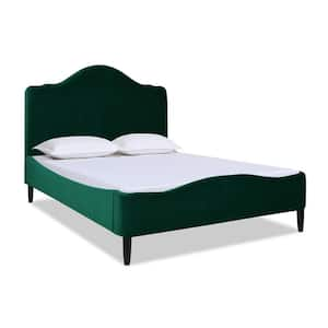 Beth Evergreen Velvet Queen Transitional Platform Bed Set