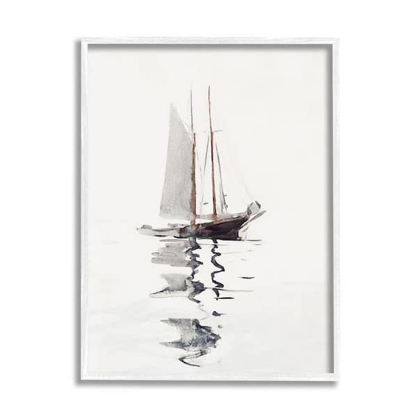 The Stupell Home Decor Collection Tranquil Sailboat Vessel Floating Lone Ocean Reflection by Lettered and Lined Framed Nature Art Print 20 in. x 16 in.