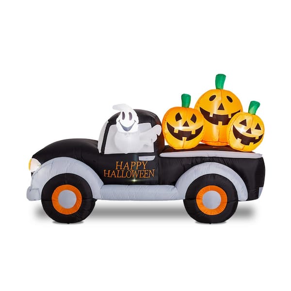 Glitzhome 8 ft. Lighted Halloween Inflatable Truck with Jack-O-Lantern Pumpkins Decor
