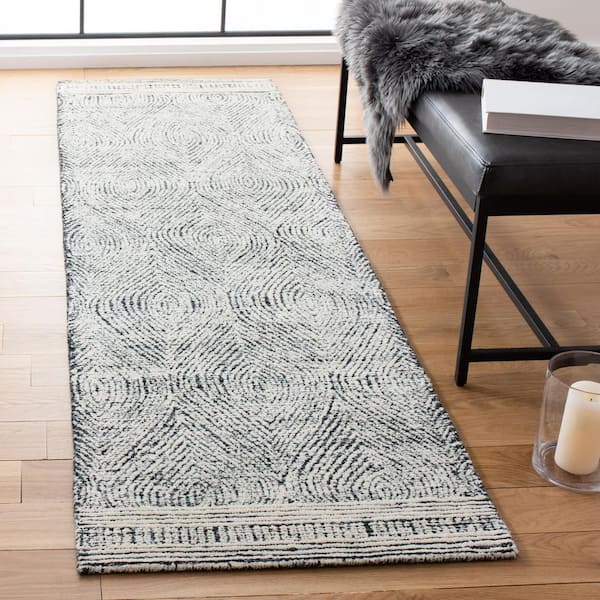 Abstract Ivory/Charcoal 2 ft. x 12 ft. Geometric Runner Rug