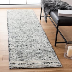 Abstract Ivory/Charcoal 2 ft. x 14 ft. Geometric Runner Rug