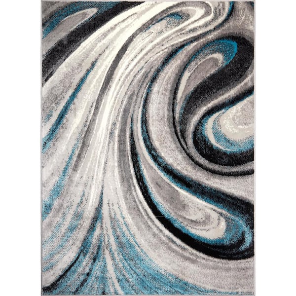 null Splash Grey/Blue 3 ft. 3 ft. x 5 ft. Abstract Area Rug