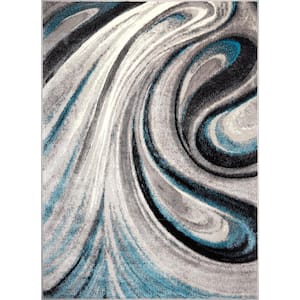 Boho Odette Grey/Blue 2 ft. x 3 ft. Abstract Area Rug