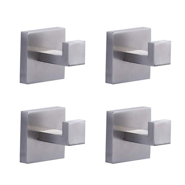 4-Pieces Wall-Mounted J-Hook Stainless Steel Bathroom Robe/Towel Hook in Brushed Nickel