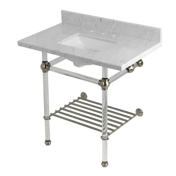Kingston Brass Templeton 36 in. Marble Console Sink with Acrylic Legs in Carrara Marble/Brushed Nickel