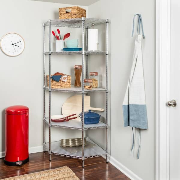 HCD 5-Tier Heavy-Duty Corner Metal Garage Shelving Unit With 350-lb Weight Capacity Per Shelf, Chrome