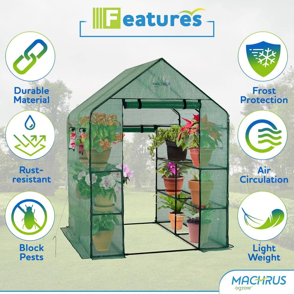 Green Walk-In Portable Greenhouse with 8 Shelves