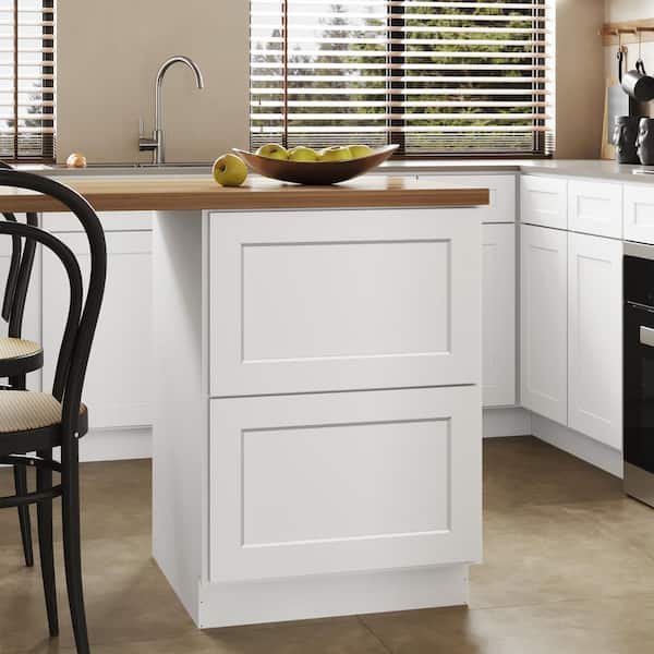 Unbranded 24 in. W x 24 in. D x 34.5 in. H in Shaker White Plywood Ready to Assemble Kitchen Base Cabinet with 2 Drawers
