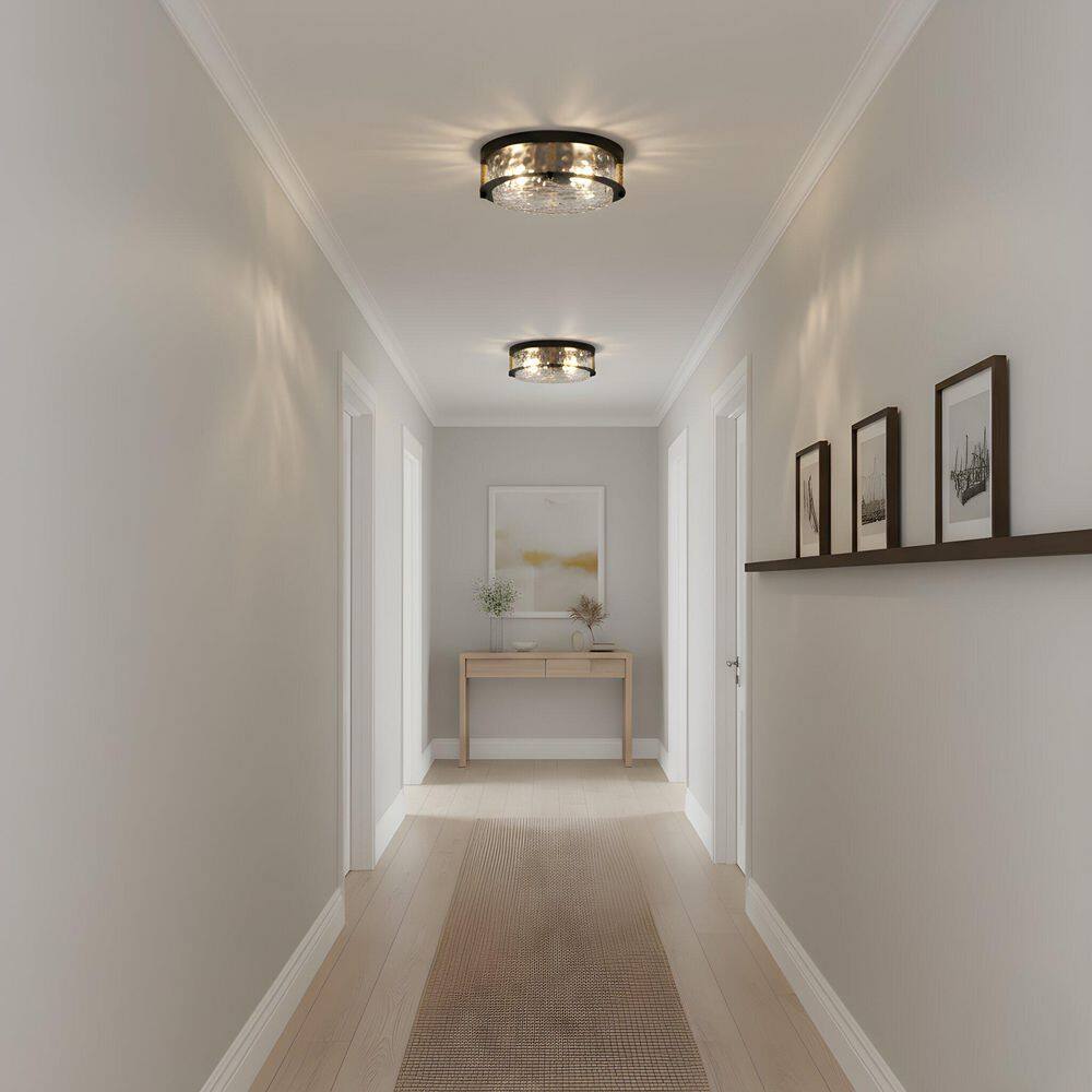 Baltic 15.75 in. Round Matte Black Semi-Flush Mount with Clear Water Glass Shade for Bathroom price history on PriceWatchPro