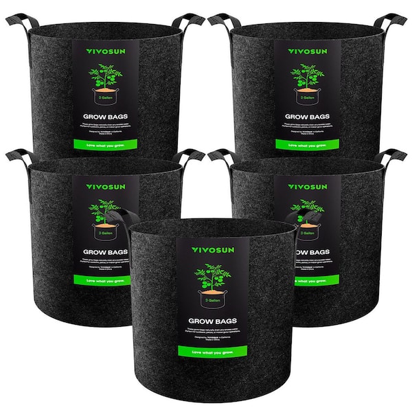 3 Gal. Heavy-Duty Nonwoven Fabric Grow Bags with Handles (5-Pack)