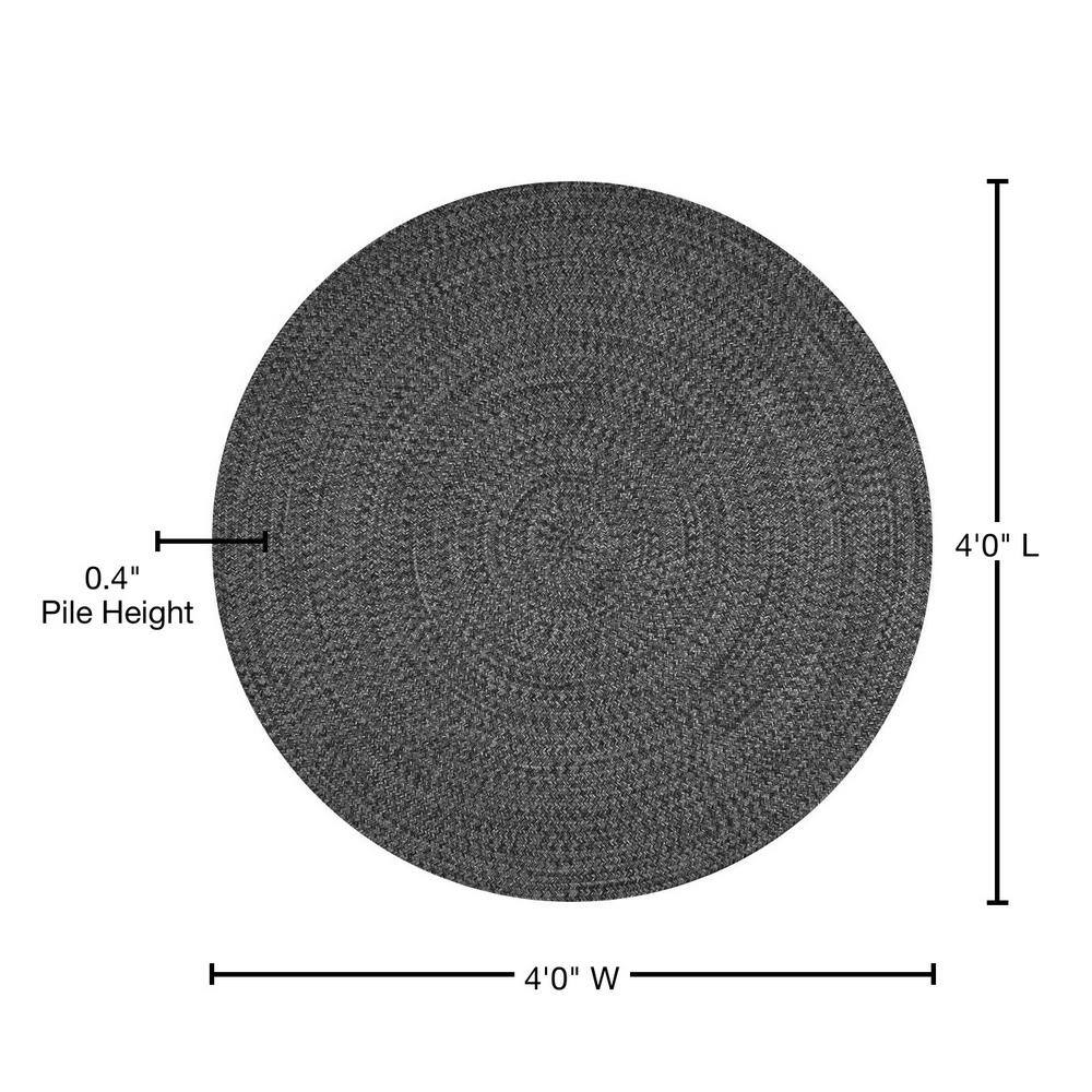 Charcoal Gray Round Braided Synthetic Indoor/Outdoor Rug