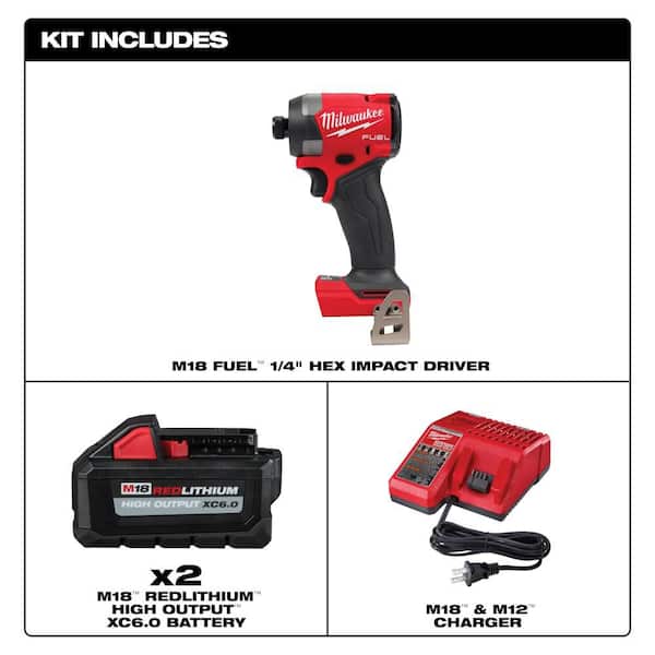 M18 FUEL 18V Lith-Ion Brushless Cordless 1/4 in. Hex Impact Driver w/ (2) Battery & Charger Kit