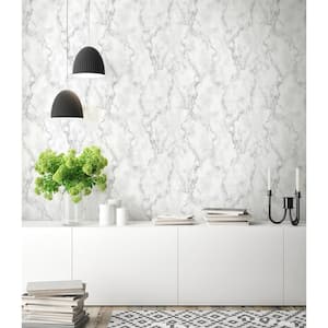 Marble Texture White And Gray Vinyl Peel & Stick Wallpaper Roll (Covers 30.75 Sq. Ft.)
