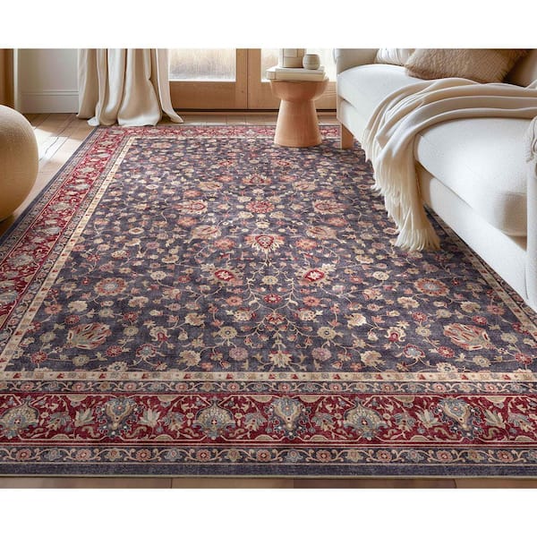 Asha Rome Vintage, Oriental Persian, Navy Blue Red 6 ft. x 9 ft. Area Rug