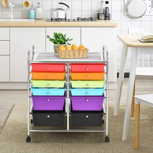 Bunpeony 6-Tier Multi-Color Rolling Kitchen Cart Storage Organizer Cart with 12-Plastic Drawer