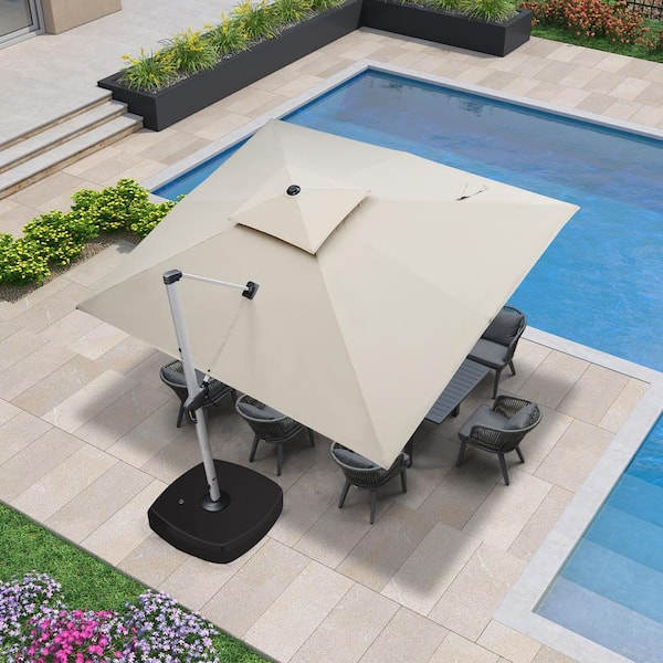 10 ft. x 12 ft. High-Quality Aluminum Cantilever Polyester Outdoor Patio Umbrella with Wheels Base, Beige