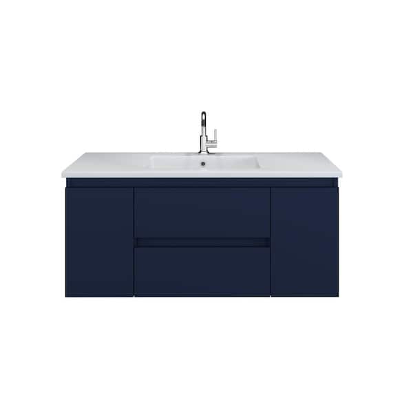 VOLPA USA AMERICAN CRAFTED VANITIES Salt 48 in. W x 20 in. D Bath Vanity in Navy with Acrylic Vanity Top in White with White Basin