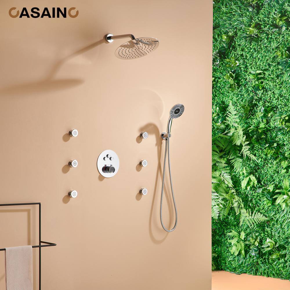 Chrome Thermostatic Rainfall Shower System with Digital Display and Jets