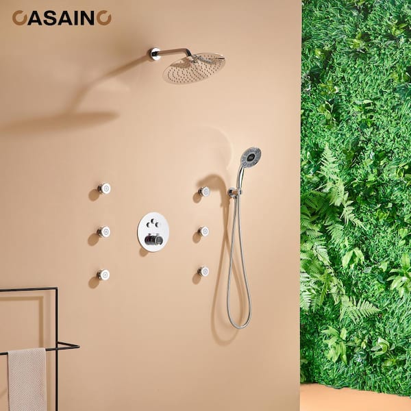 Single Handle 1-Spray 3-function Luxury Thermostatic Dual Shower Faucet 1.8 GPM with Body Spray in. Chrome