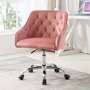 Pink Velvet Upholstery Swivel Chair with 5 Wheels, Modern Leisure Shell-Shaped Swivel Chair, Home Office Task Chair