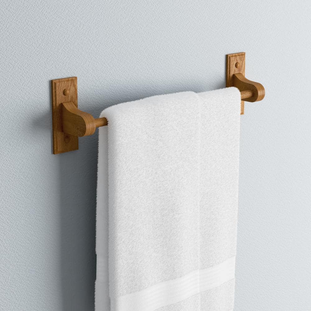 Honey Oak 18-Inch Wall Mounted Wooden Towel Bar
