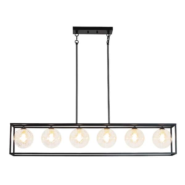 Unbranded 6 light Matte Black Linear Kitchen Island Lighting Chandelier for Dining Room with no bulbs included