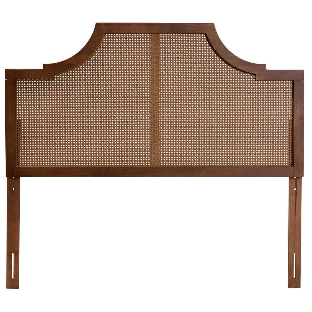 Walnut Brown Wood and Rattan Queen Headboard with Storage