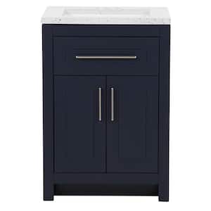 Clady 25 in. W x 19 in. D x 35 in. H Single Sink  Bath Vanity in Deep Blue with Silver Ash Cultured Marble Top