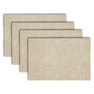 Amalfi 18 in. x 12 in. Linen and Taupe Reversible Vegan Leather Wipe Clean Placemat Set of 4