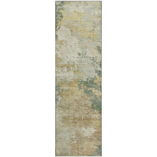 Mayfield Premium Machine Washable Abstract AMF2367 Aloe 2 ft. x 7 ft. Runner Rug