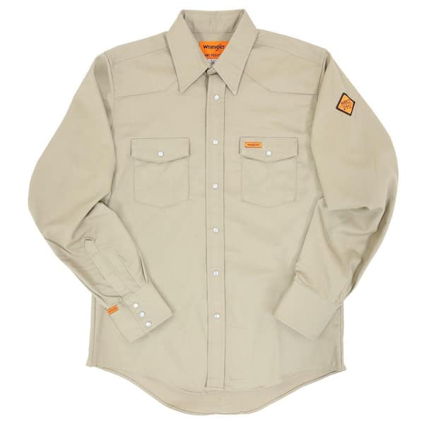 Wrangler Men's Small Khaki Flame Resistant Basic Work Shirt