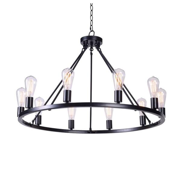 Hampton Bay Stratton 10 Light Black Wagon Wheel Industrial Farmhouse Dining Room Chandelier With Bulbs Included Hdp00330 Hampton Bay Stratton 10 Light Black, Wagon Wheel Chandelier Home Depot