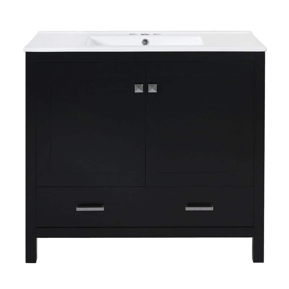 36 in. Freestanding Black Bath Vanity with White Ceramic Top Soft Closing Door and Drawer price history on PriceWatchPro