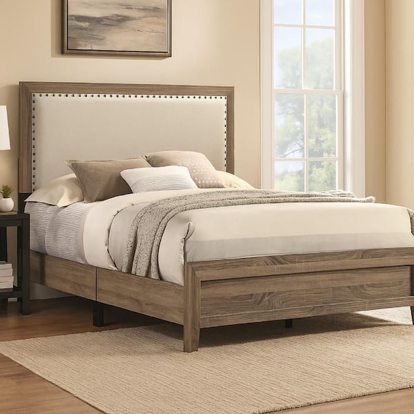 Shannon Gray and Ivory Wood Frame Queen Panel Bed with Nailhead Trim