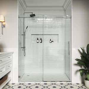 60 in. W x 76 in. H Single Sliding Frameless Soft-Closing Shower Door in Brushed Nickel with Easy-Clean 5/16 in. Glass