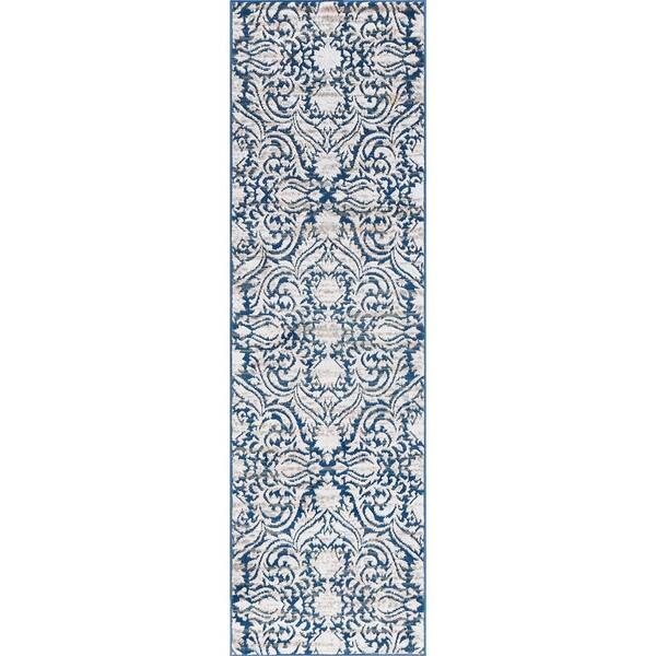 Tayse Rugs Madison Geometric Dark Blue 2 ft. x 10 ft. Indoor Runner Rug