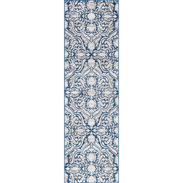 Tayse Rugs Madison Geometric Dark Blue 2 ft. x 8 ft. Indoor Runner Rug