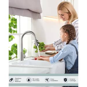 Single-Handle Pull-Down Sprayer Kitchen Faucet with Stream and PowerSpray Mode in Brushed Nickel