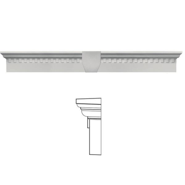 Builders Edge 6 in. x 43 5/8 in. Classic Dentil Window Header with Keystone in 030 Paintable