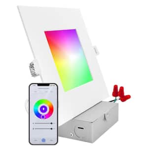 6 in. Smart Square Integrated LED Recessed Light RGBW Color Changing WiFi Compatible with Alexa and Google Home