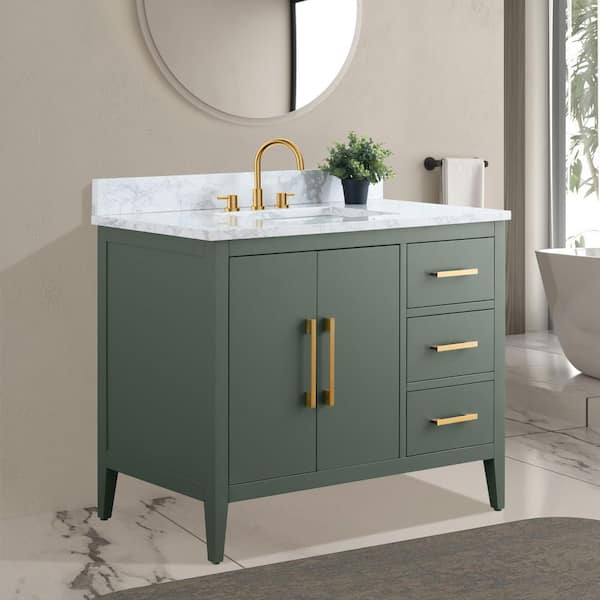 42 in. W x 22 in. D x 34 in. H Single Sink Bathroom Vanity Cabinet in Vintage Green with Engineered Marble Top