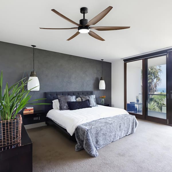 WIAWG 66 in. Integrated LED Indoor/Outdoor Black Ceiling Fan with Light Kit and Remote Control, 6 Blades, 6-Speed Adjustable