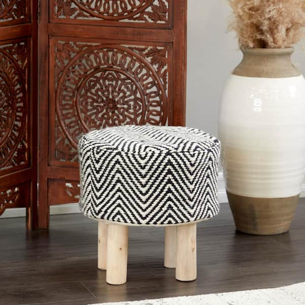 17 in. Black Polyester Chevron Stool with Wood Legs