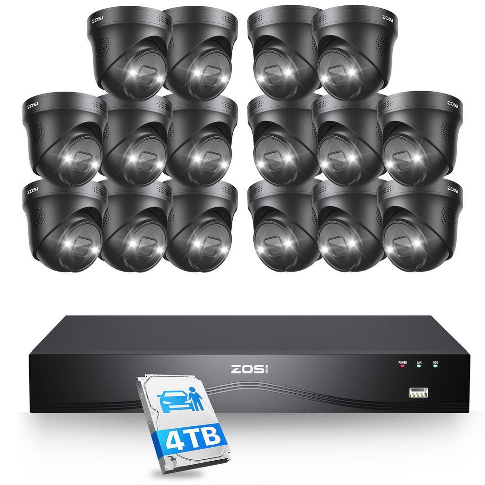 ZOSI 4K 8MP 24Channel 4TB POE NVR Security Camera System with 16 Wired 8MP Outdoor Cameras