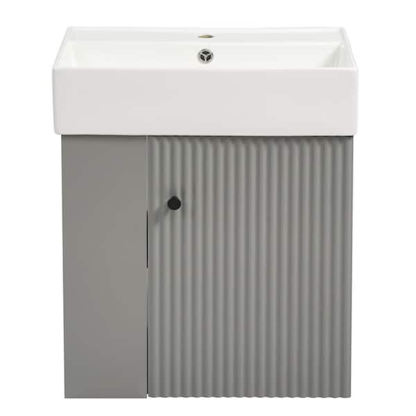 21.6 in.x 12.2 in. Gray Wood Rectangle Vessel Sink Bathroom Vanity Combo with 1-Door, 2-Shelves